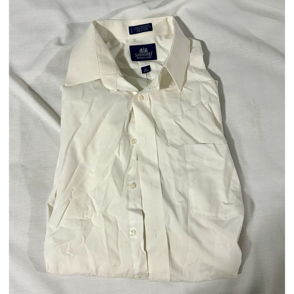 Stafford Wrinkle Free White Dress Shirt Mens 18.5 35/36 Cotton Blend Long Sleeve